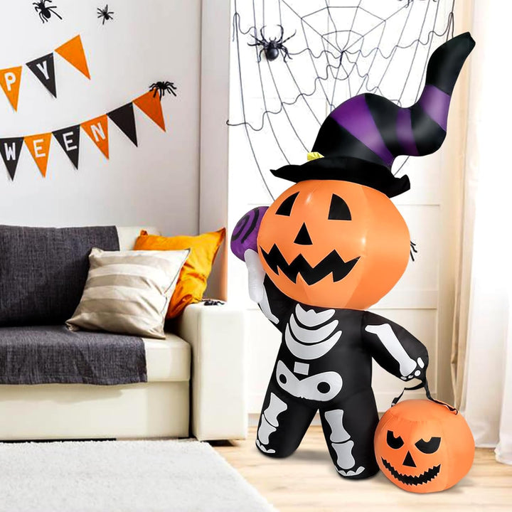 OHMG 180cm Halloween Aufblasbar Dekoration mit LED-Lichtern,Halloween Deko Aufblasbarer Kürbis Spinn
