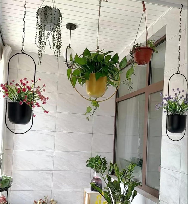 LIKEUDO 2 Stück Gold Metall Decke Hängende Blumentopf Hängende Blumenampel Sukkulenten Pflanzen Häng