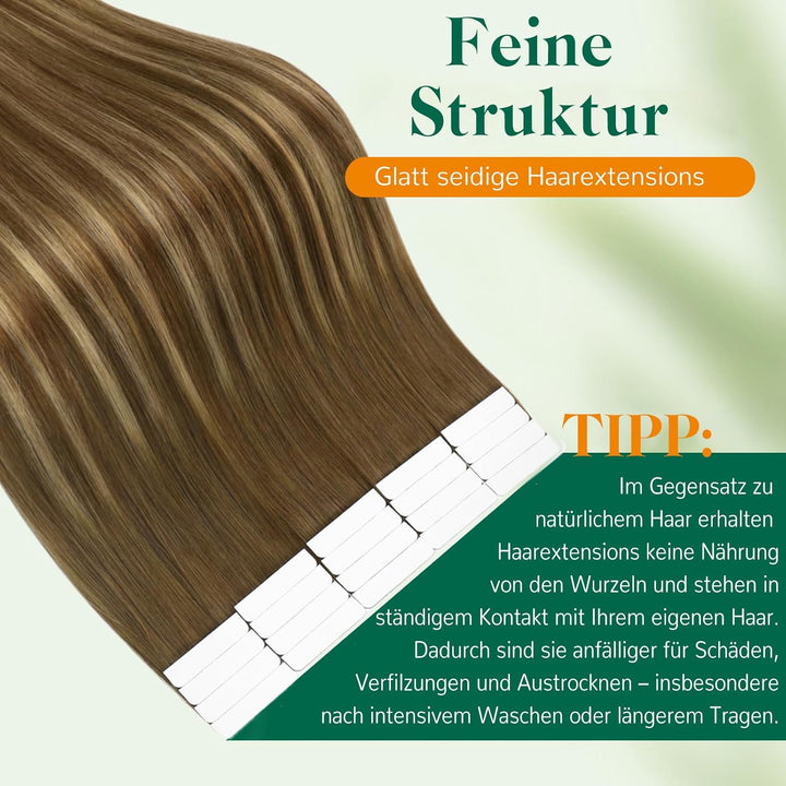 Easyouth Haar Extensions Tape Echthaar Skin Weft Band in Extensions Farbe Mittelbraun Mix Honigblond