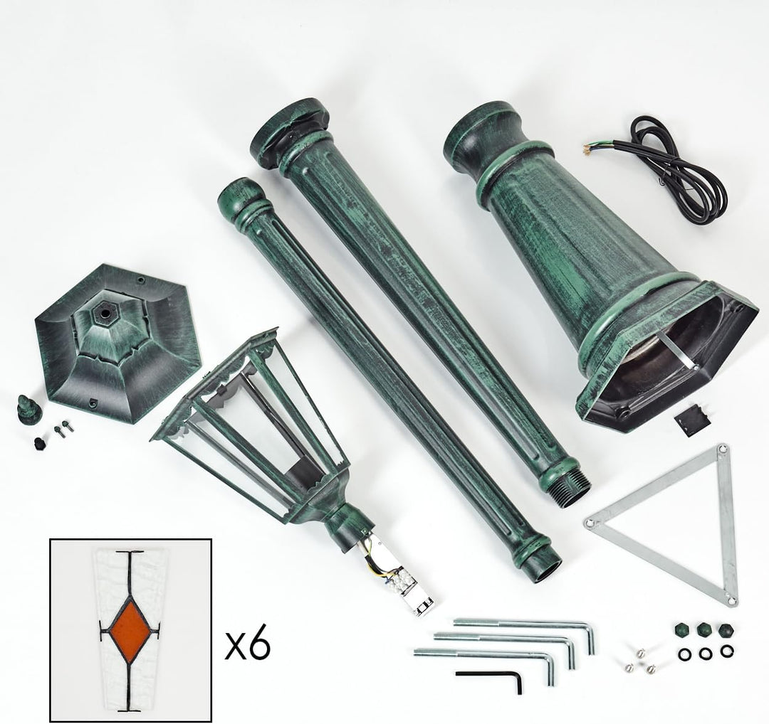 HOFSTEIN Kandelaber Hongkong, Aussenwegeleuchte aus Metall/Glas in Schwarz/Grün/Klar/Orange, Wegebel