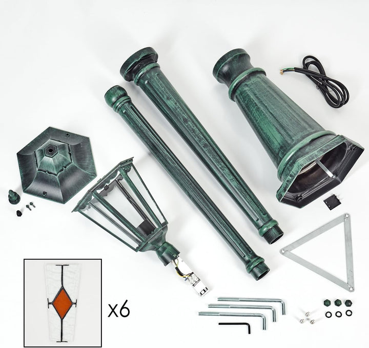 HOFSTEIN Kandelaber Hongkong, Aussenwegeleuchte aus Metall/Glas in Schwarz/Grün/Klar/Orange, Wegebel