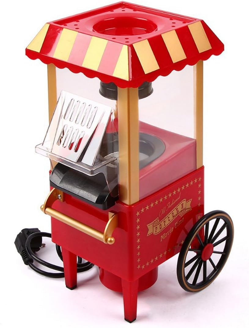 Popcornmaschine Retro, Elektrische für Zuhause Heissluft Popcorn Maschine im Theaterstil, Ein-Knopf-