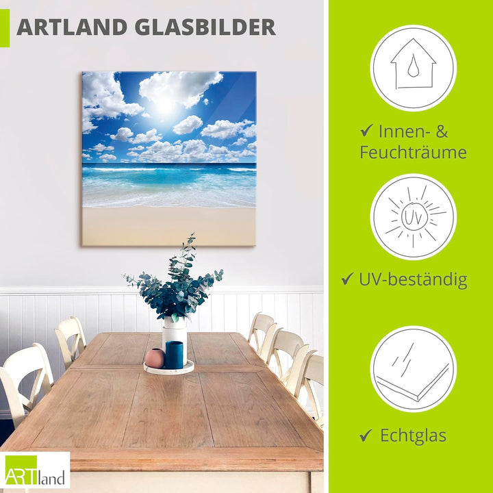 ARTland Glasbilder Wandbild Glas Bild einteilig 60x30 cm Querformat Strand Meer Karibik Urlaub Somme