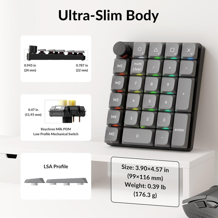 Keychron K0 Max Kabelloser Numpad, Low-Profile, programmierbar mit QMK/Launcher, 2,4 GHz & Bluetooth