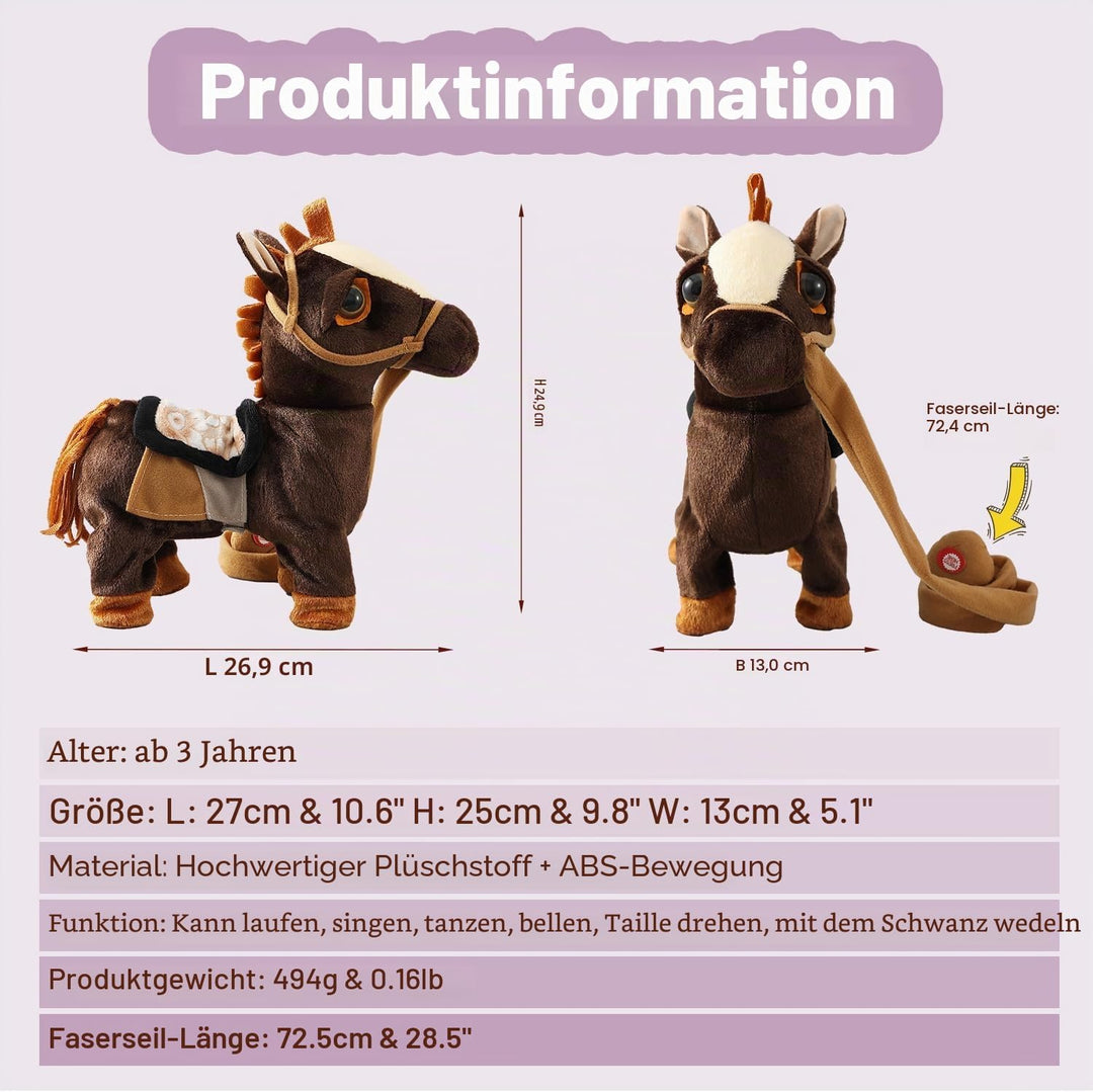 Marsjoy Schwarz Plüschtier Interaktives Spielzeug Pony der Läuft und Bellt, Kinder Mädchen Spielzeug