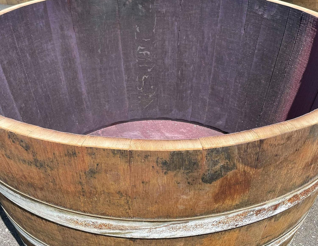 Temesso Grosses 250L Weinfass aus Eichenholz, Holzfass rund halbiert - Als Pflanzkübel oder Teichfas