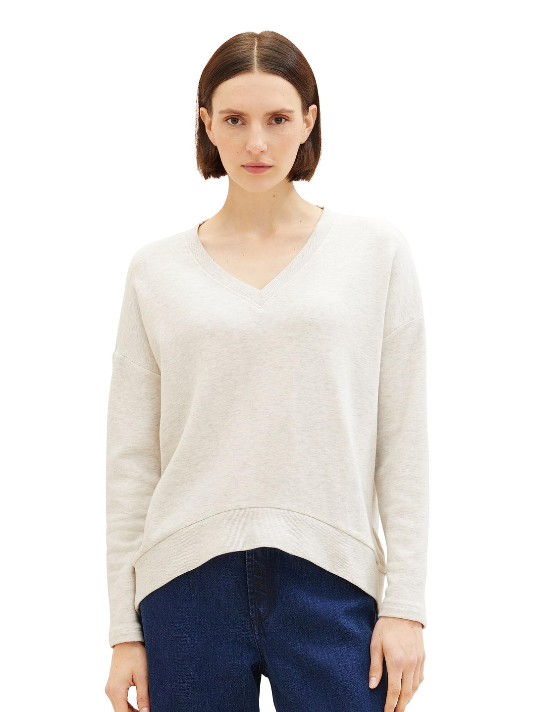 TOM TAILOR Damen Basic Sweatshirt mit V-Ausschnitt S 32398-clouds Grey Melange, S 32398-clouds Grey