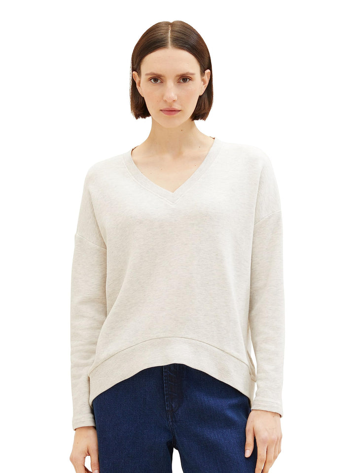 TOM TAILOR Damen Basic Sweatshirt mit V-Ausschnitt S 32398-clouds Grey Melange, S 32398-clouds Grey