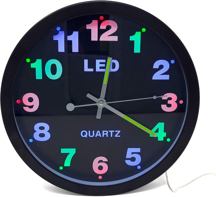 Starlet24 Wanduhr 29,5cm Ø beleuchtet mit bunter LED-Zifferbeleuchtung und Quarz-Uhrwerk (laufruhig,