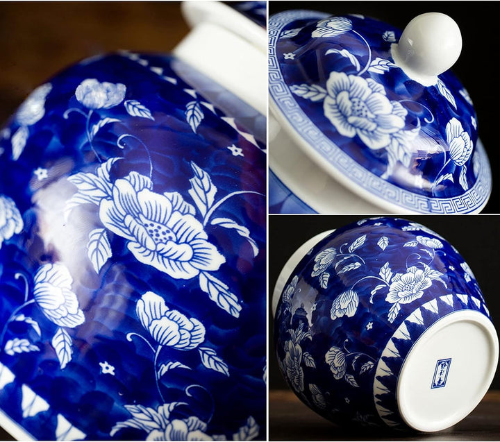 fanquare Jingdezhen Klassische Blaue und Weisse Porzellanglasvase, Glückliches Lotus Muster, Handgem