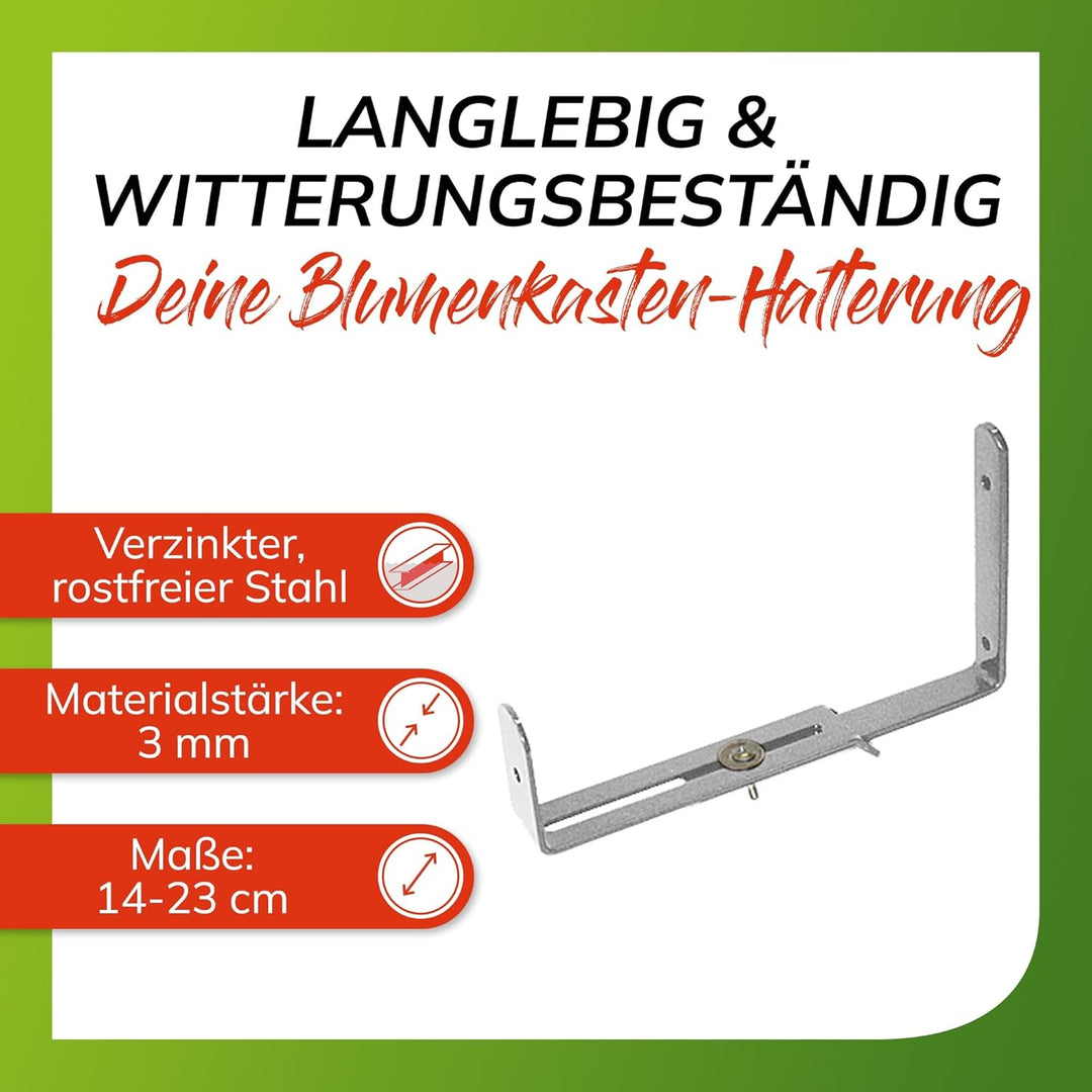 bellissa 8 Stück (4 Paar) Blumenkasten-Halterung – Haken für Blumenkästen – Wandhalter-Befestigung -