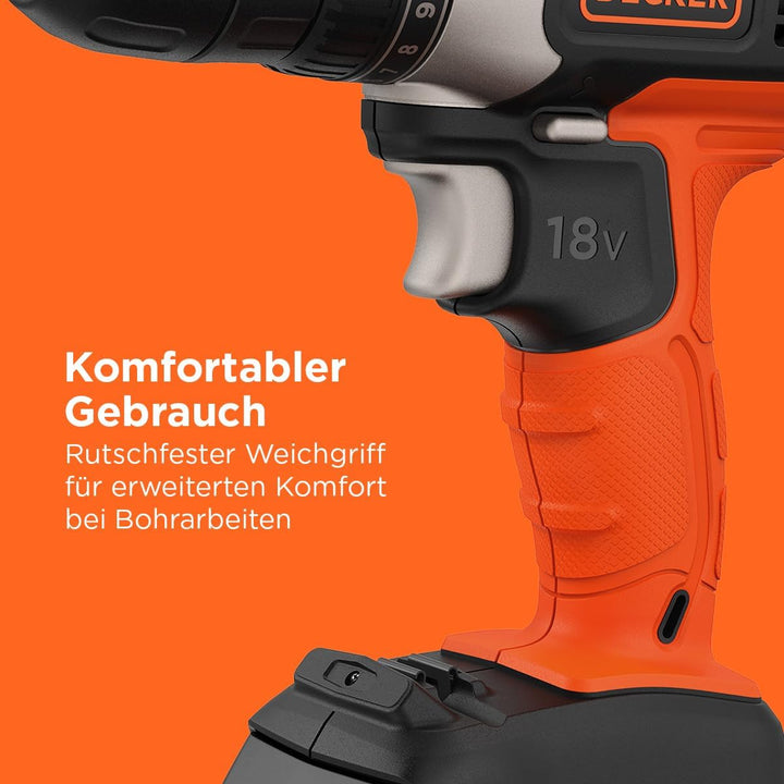 Black+Decker Akku-Bohrschrauber (18V/1.5 Ah, 10mm Schnellspannbohrfutter, 10-stufige Drehmomentvorwa