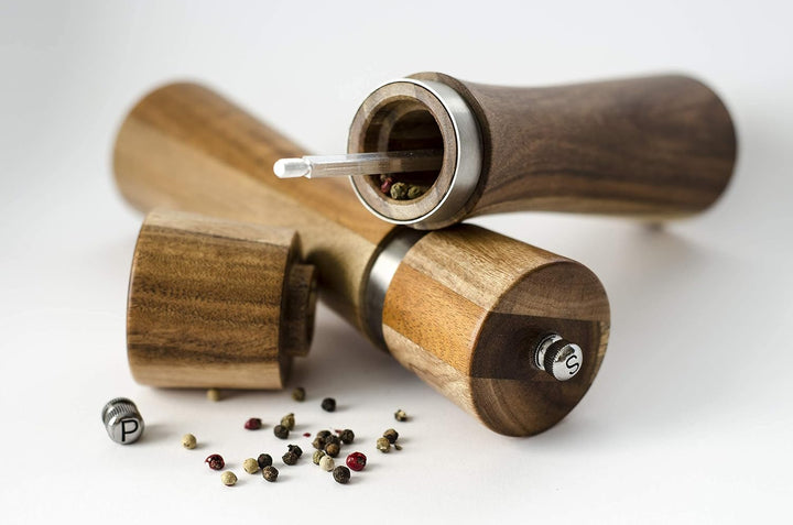 AUROMA Salz & Pfeffermühlen Set aus hochwertigem Akazienholz gefertigt | Modernes Design | Geschenki