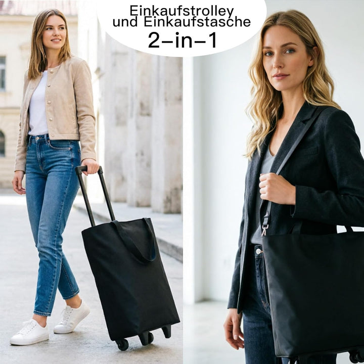 2-in-1 Einkaufstrolley, 30x20x42cm Einkaufstasche auf Rollen, Tragbare Multifunktionale Faltbare Ein