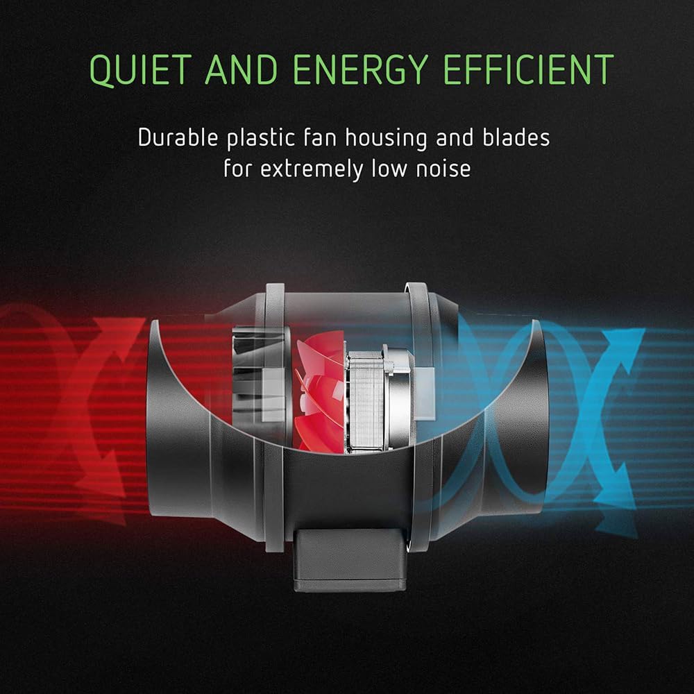 Rohrventilator 100 mm Anschluss 55 W Grow Fan Lüfter Abluft Gebläse für Growzelte Bad Lüftung dimmba