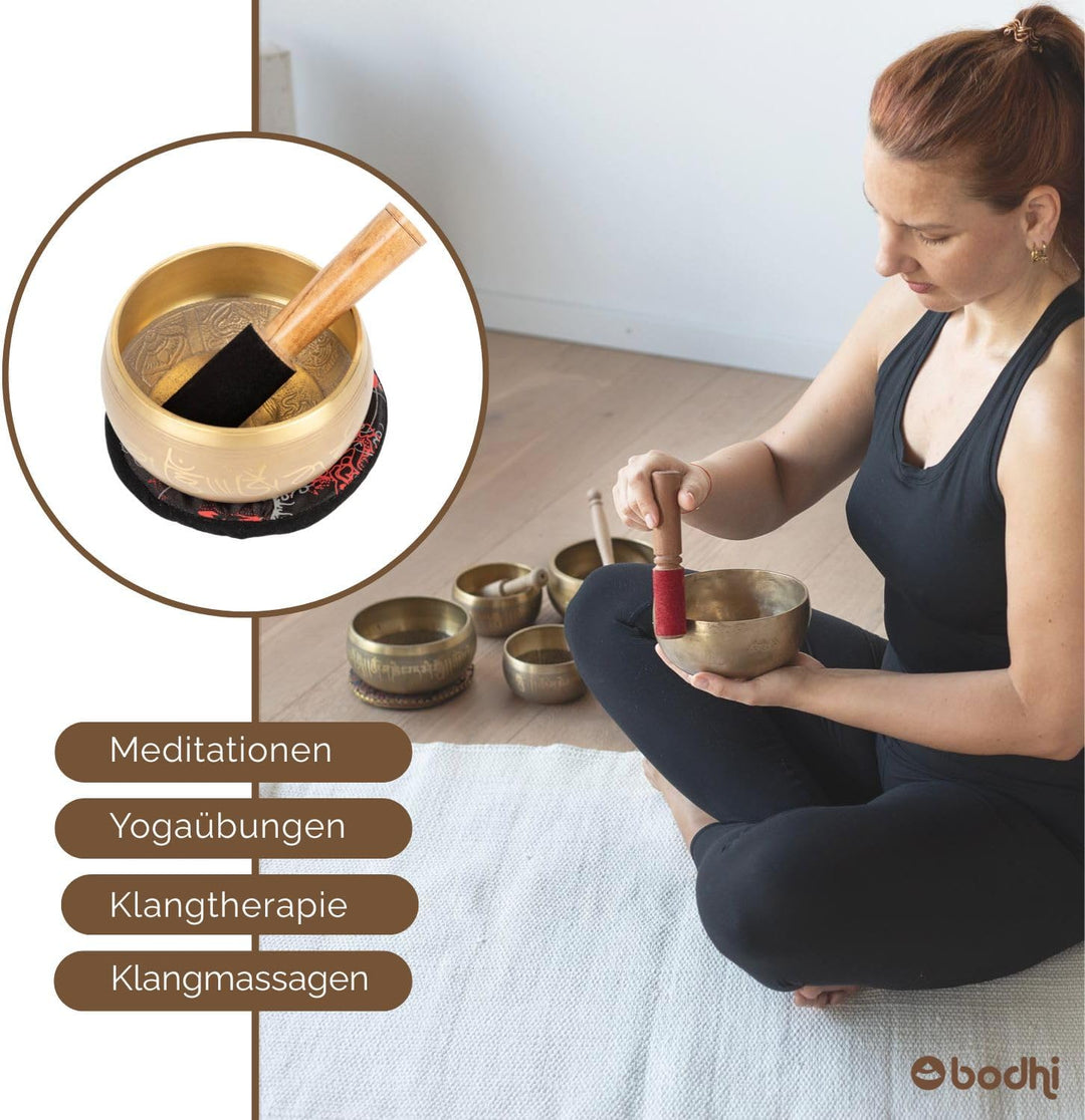 Indische Klangschalen mit BUDDHA-Verzierung und Geschenkbox | Singing Bowl Ø 11cm | Klangtherapie, M