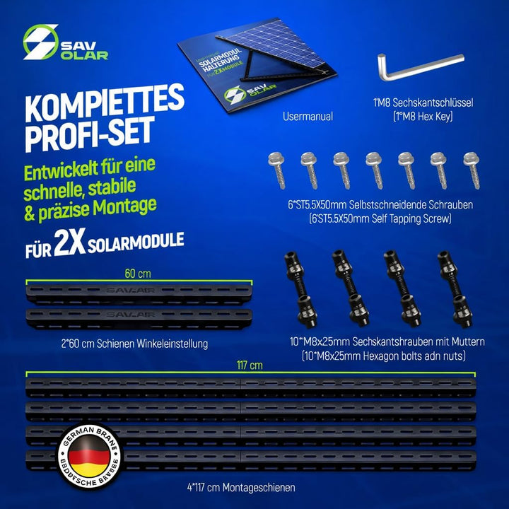SAVOLAR Solarmodul Halterung Balkonkraftwerk bis 117cm (46 Zoll) Winkel Einstellbar 0-90°, Robuste N