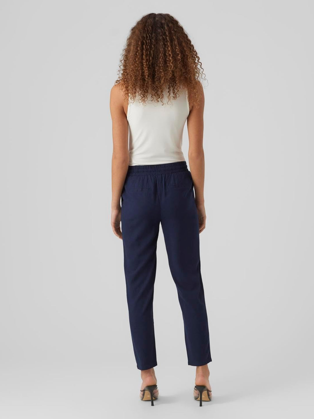 VERO MODA Damen Legere Leinen Stoffhose Casual Schlupfhose Lockere Ankle Pants XS Blau-2, XS Blau-2