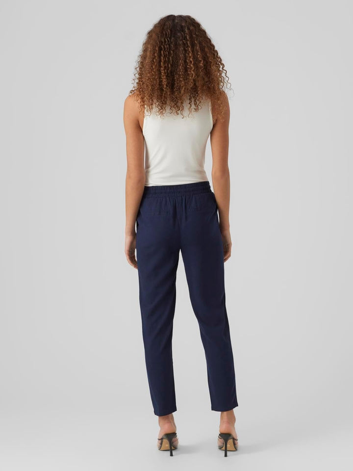 VERO MODA Damen Legere Leinen Stoffhose Casual Schlupfhose Lockere Ankle Pants XS Blau-2, XS Blau-2