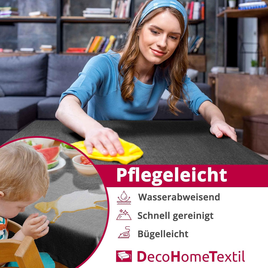 DecoHomeTextil Leinen Optik Tischdecke, Quadratisch 110 x 110 cm Grau Anthrazit, wasserabweisend, fl
