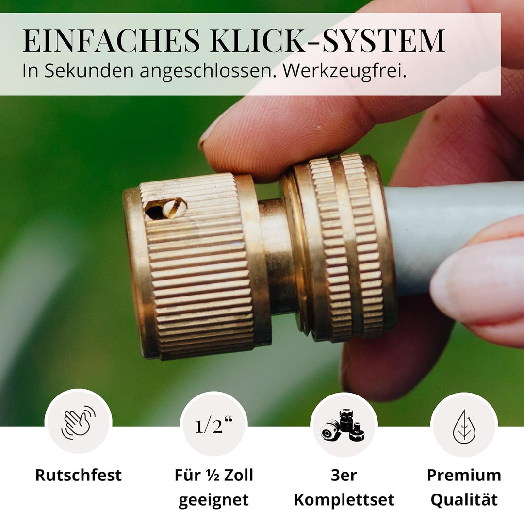 LIVLIG Messing Schlauchanschluss 1/2 Zoll im Set, Premium Gartenschlauch Verbinder für 1/2" Gartensc
