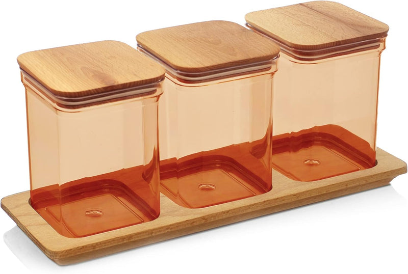 Lashuma Aufbewahrungsboxen Küche 1 l, 3x Lebensmittelbehälter Plastik, Nudeldosen Braun - Bernstein,