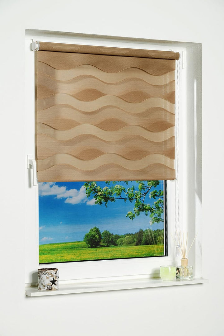 K-home Klemmfix Doppelrollo "Welle" ohne Bohren - Taupe 110 cm x 150 cm (B x L) 110 x 150 cm Taupe,
