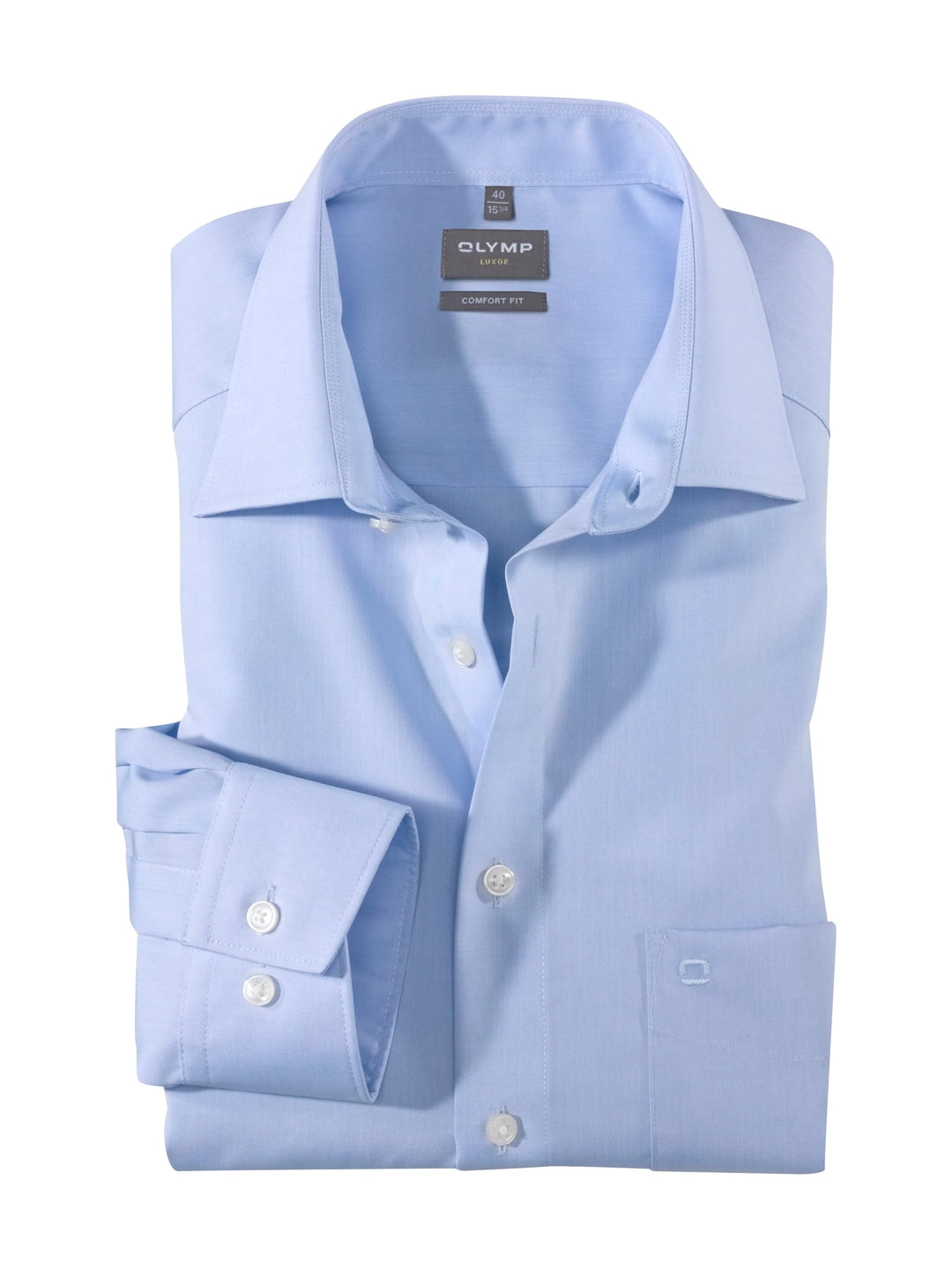 OLYMP Herren Oberhemd Langarm Luxor,Uni,Comfort fit,New Kent 39 Bleu 11, 39 Bleu 11