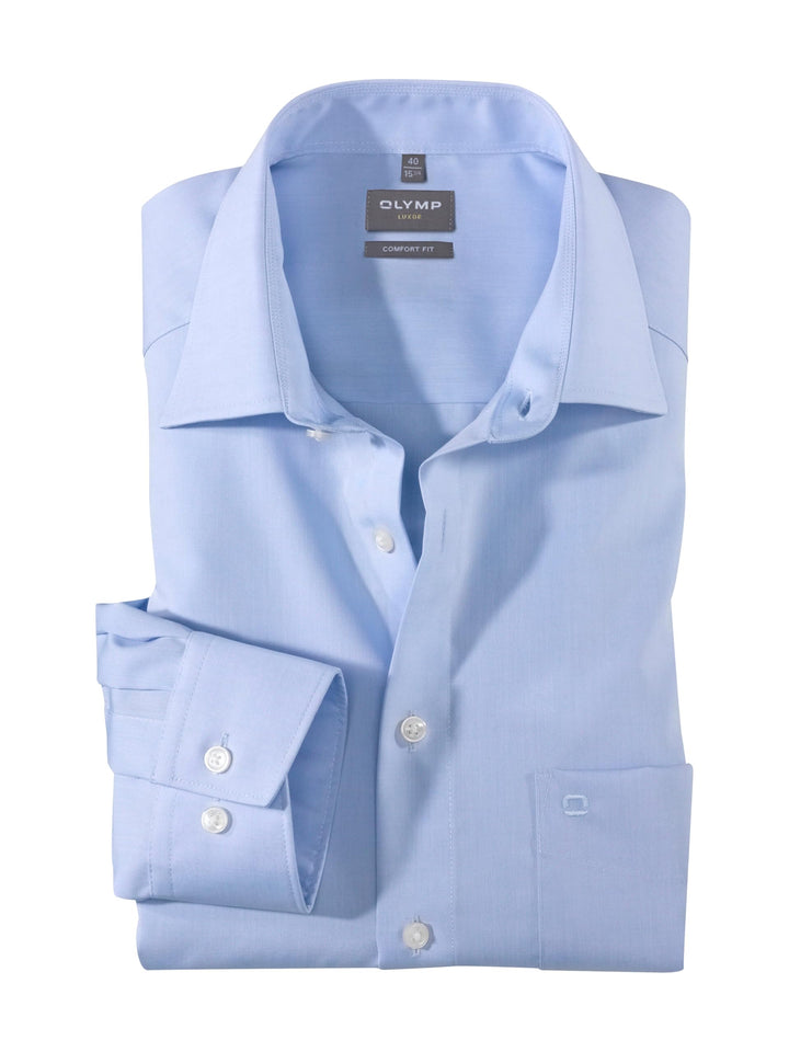 OLYMP Herren Oberhemd Langarm Luxor,Uni,Comfort fit,New Kent 39 Bleu 11, 39 Bleu 11