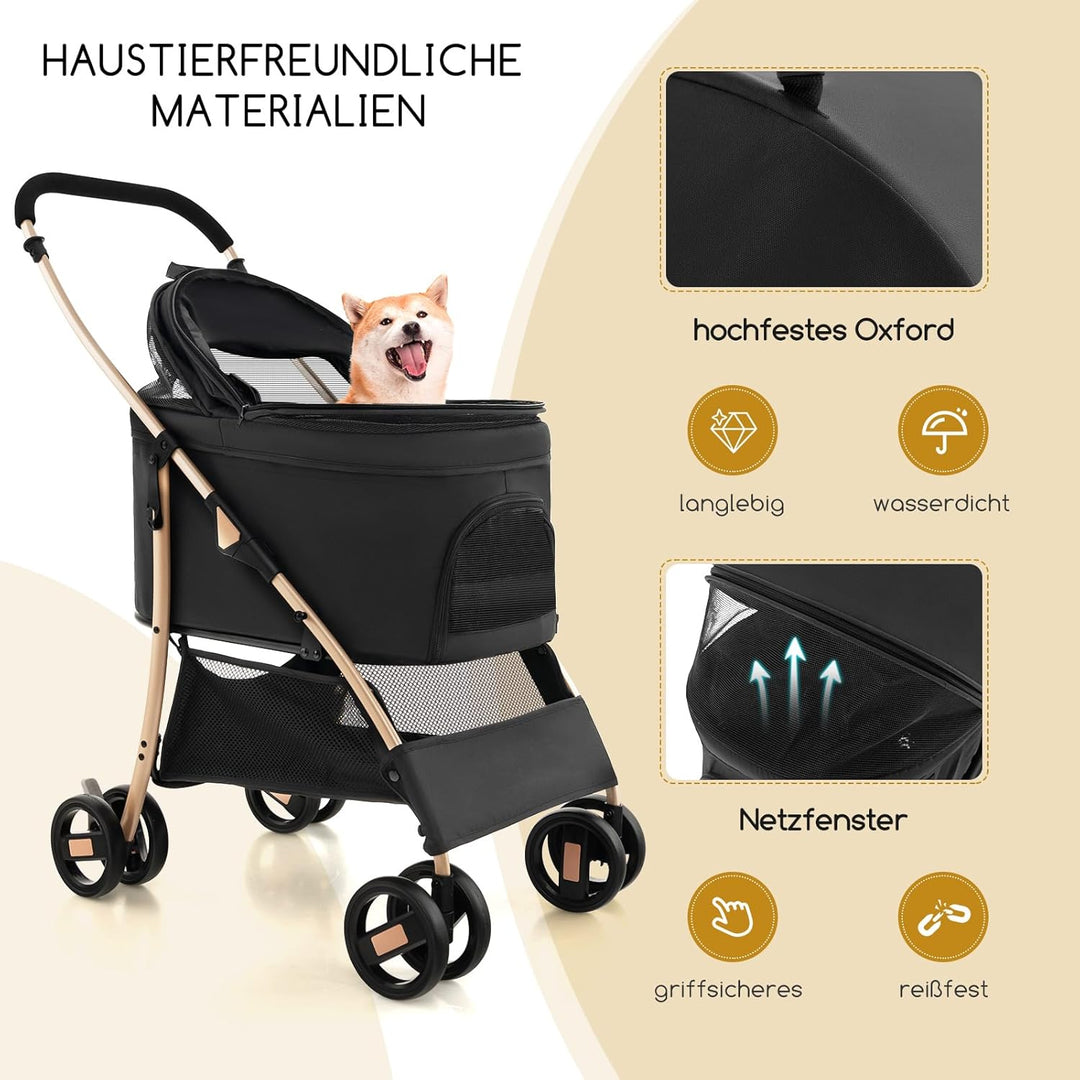 COSTWAY 3 in 1 Hundewagen, Hundebuggy klappbar, bis 15 kg, Haustierwagen mit Netzfenstern | verstell