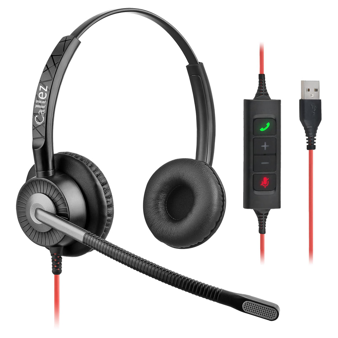 Callez USB PC Headset mit Mikrofon, Stereo Headset mit ENC 2 Noise Cancelling Mikrofon, Teams Anrufs