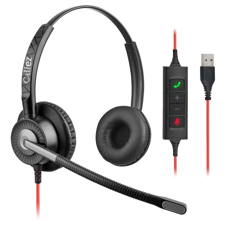Callez USB PC Headset mit Mikrofon, Stereo Headset mit ENC 2 Noise Cancelling Mikrofon, Teams Anrufs