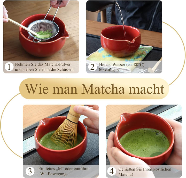 Matcha Set Handgedrehtes Macha Tea Set mit Bambus Matcha Besen, Keramik Matcha Schale, Löffel und Ha