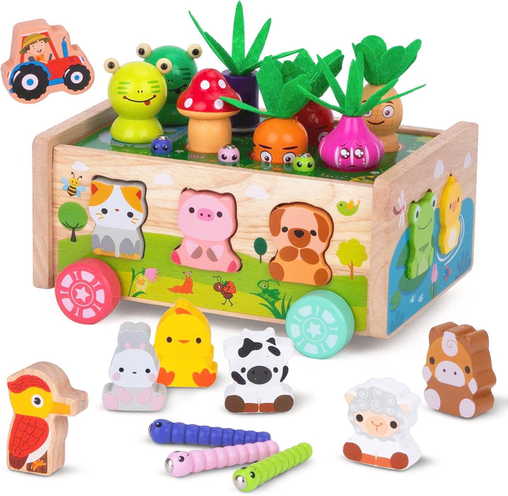 Montessori Spielzeug ab 1 2 3 Jahr | Karotten Steckspiel Holz | Montessori Geschenk Mädchen Jungen |