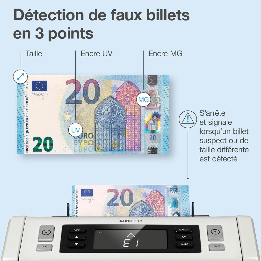 Safescan 2250 Geldzählmaschine, zählt sortierte Banknoten - Banknotenzähler mit 3-facher Echtheitspr