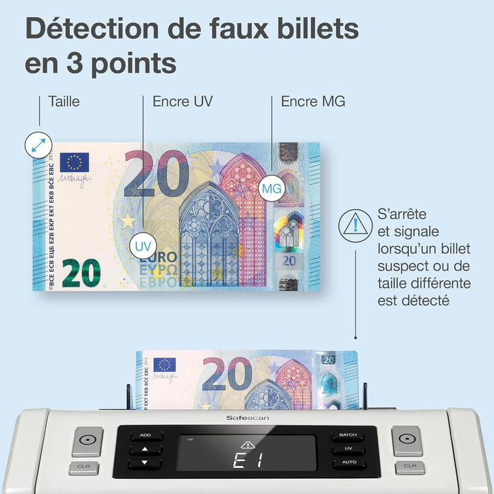 Safescan 2250 Geldzählmaschine, zählt sortierte Banknoten - Banknotenzähler mit 3-facher Echtheitspr