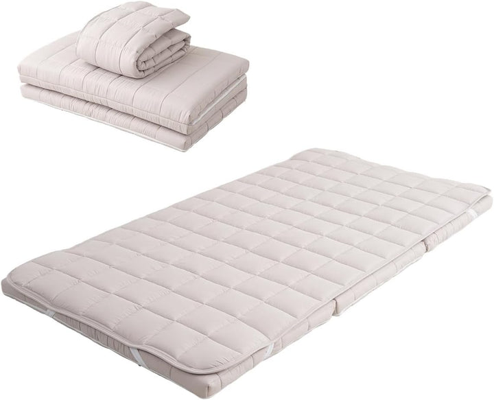 EMOOR Japanische Dreifach Gefaltete Futon-Matratze Machi mit Matratzenauflage 160 x 202 cm Grau, Zwi