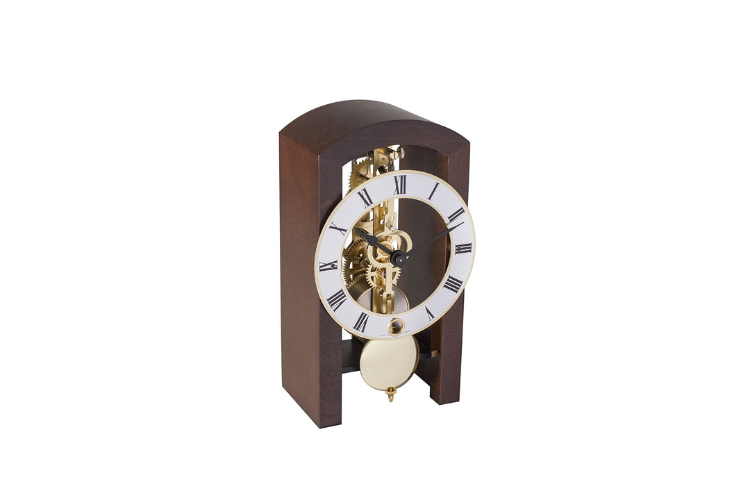 Hermle 23015-030721 Moderne Skelett-Tischuhr, Nussbaum Braun, 18cm x 9cm x 11cm, Nussbaum Braun