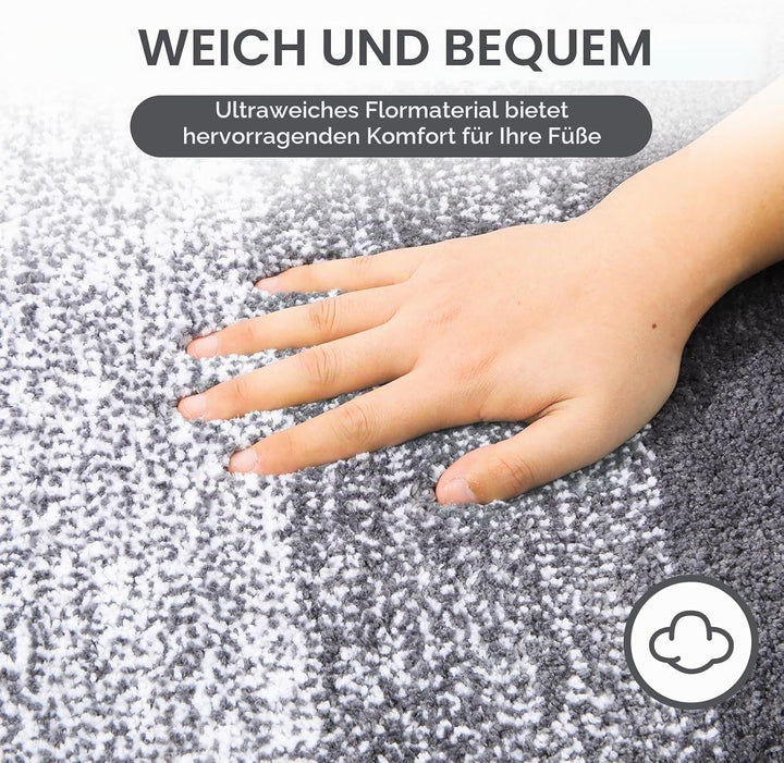 Enyhom Mikrofaser Badteppich Set 2 Teilig Grau rutschfeste Saugfähig Weiche Badematte Toilettenmatte