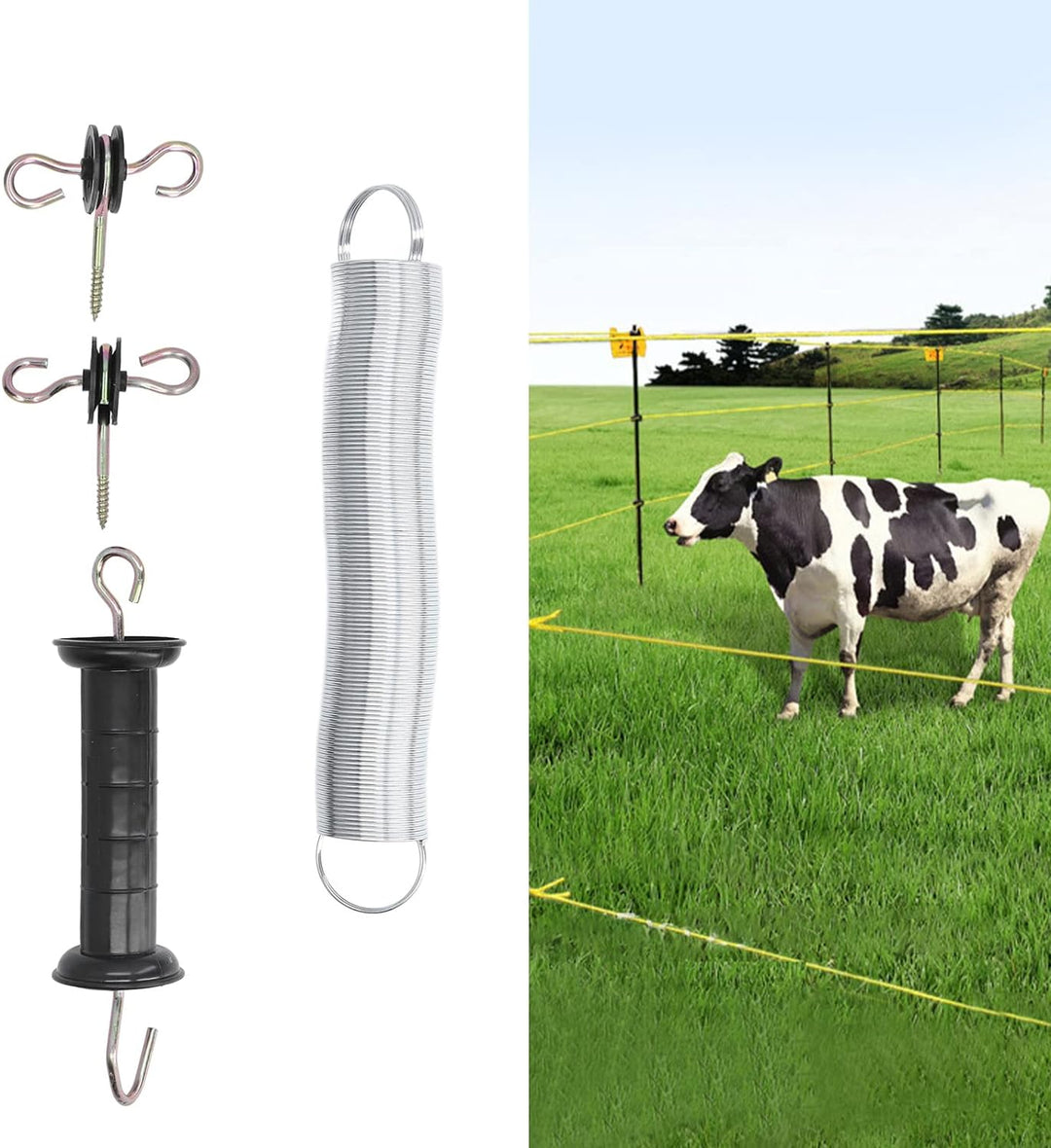 Elektrozaun-Tor-Kit, Elektrozaun-Griff-Set PP-Eisen 5 Meter Tier-Federtür-Zubehör mit Griff-isoliert