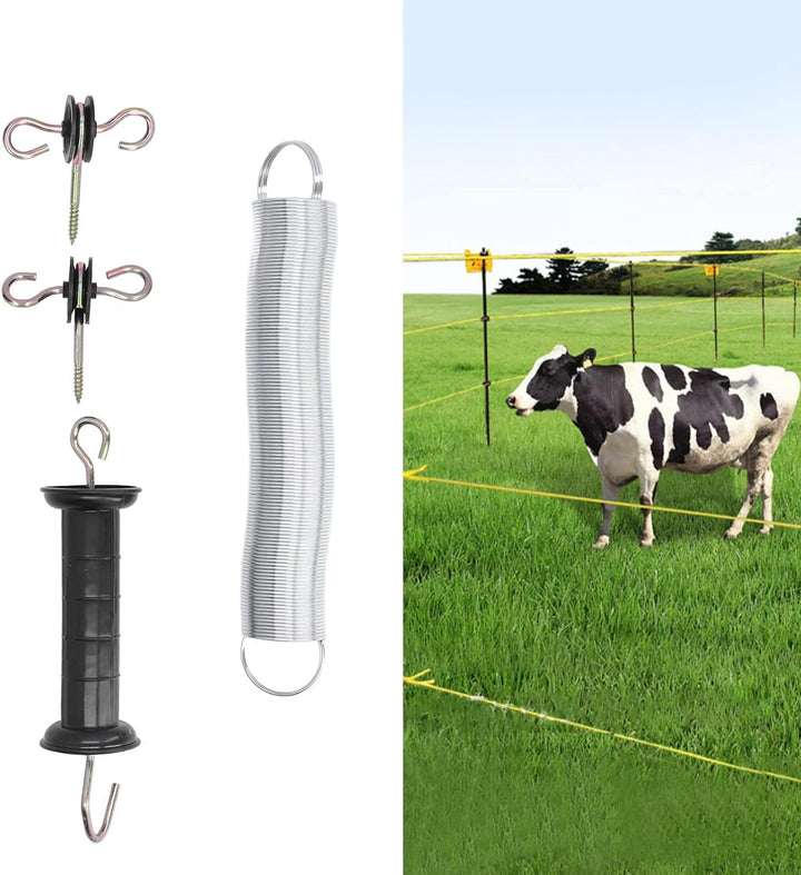 Elektrozaun-Tor-Kit, Elektrozaun-Griff-Set PP-Eisen 5 Meter Tier-Federtür-Zubehör mit Griff-isoliert