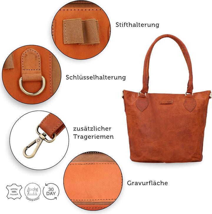 Gusti Handtasche Leder- Therese Damen Handtasche Umhängetasche Shopper Ledertasche Braun Leder