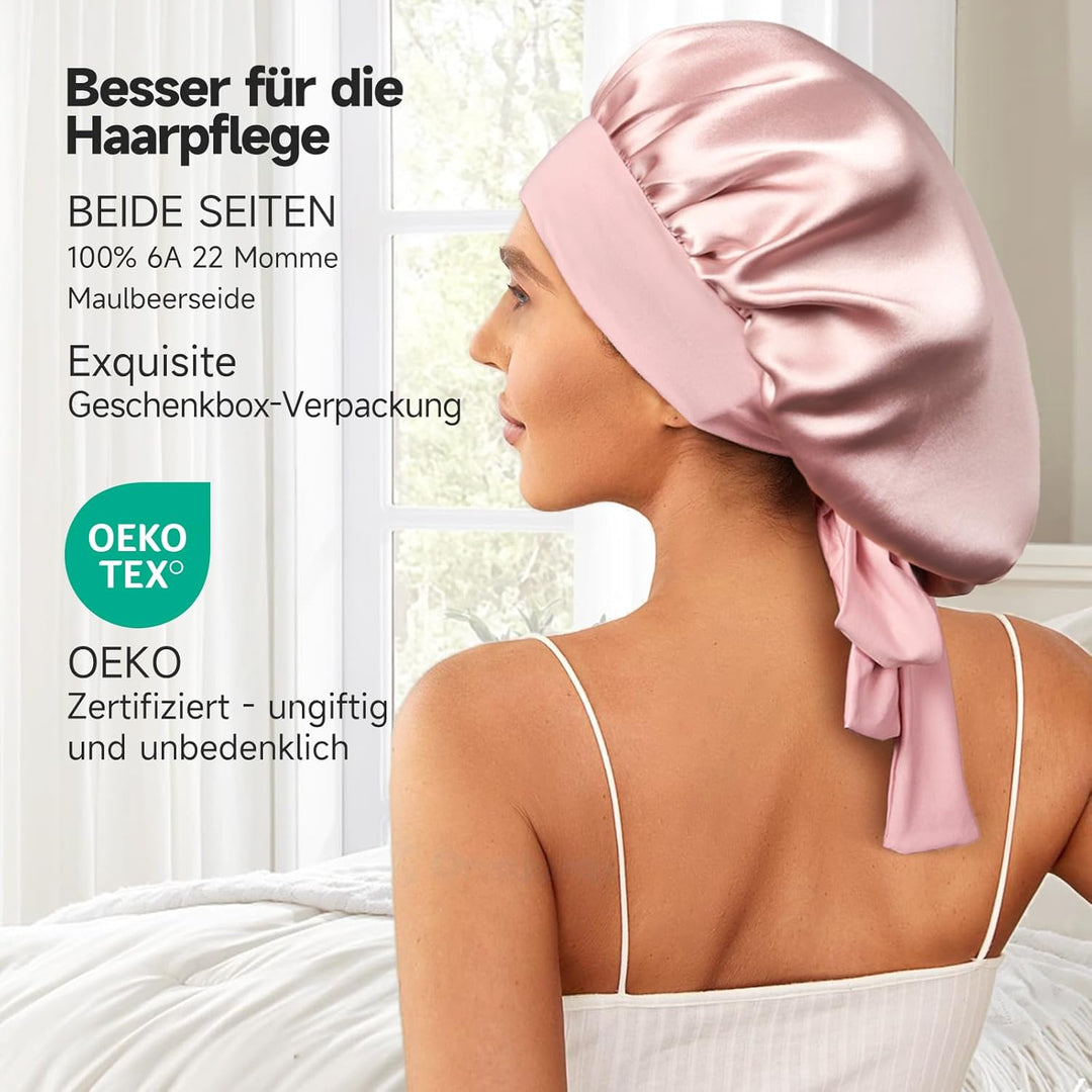Umisleep 22 Momme Schlafmütze aus 100% Maulbeerseide, doppelseidige weiche Nachtmütze für lockiges H