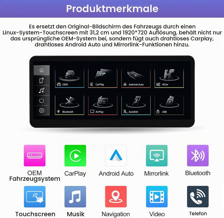 Road Top 12,3 Zoll Autoradio Drahtlos CarPlay Touchscreen für Audi A4 A5 2009-2015 Jahr mit 2GMMI, A