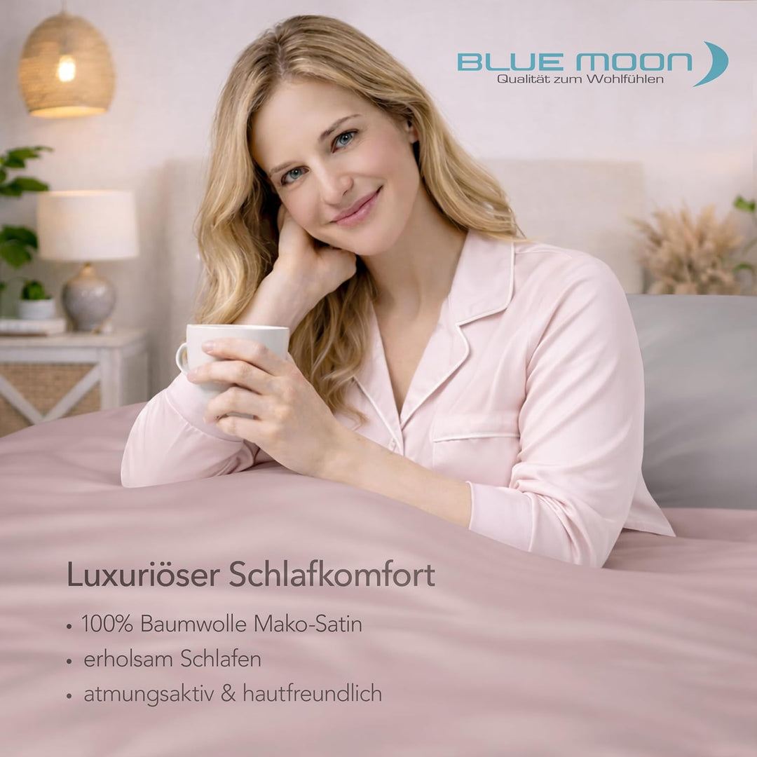 BLUE MOON Premium Mako-Satin Wendebettwäsche - Satin-Bettzeug - Bettwäsche aus 100% Baumwolle - Made
