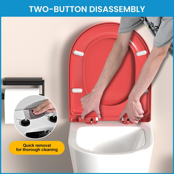 YEAUPE PRO Toilettendeckel mit Absenkautomatik D Form, WC-Sitz einfache Montage, Klodeckel abnehmbar