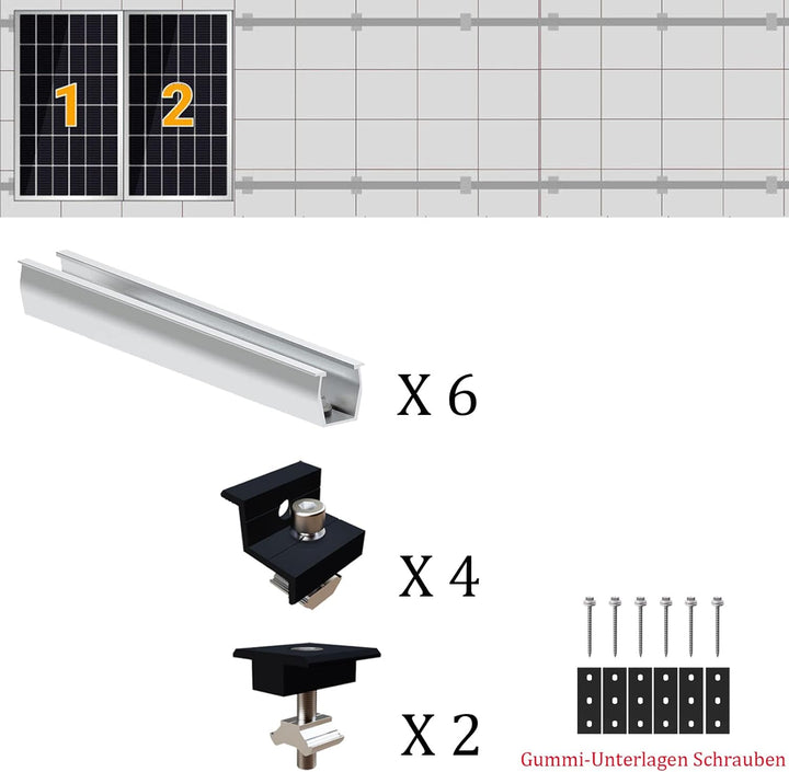 Solarmodul Halterung Flachdach, Alu Photovoltaik Montageschiene 12CM, Verstellbare Schwarz Klemme fü
