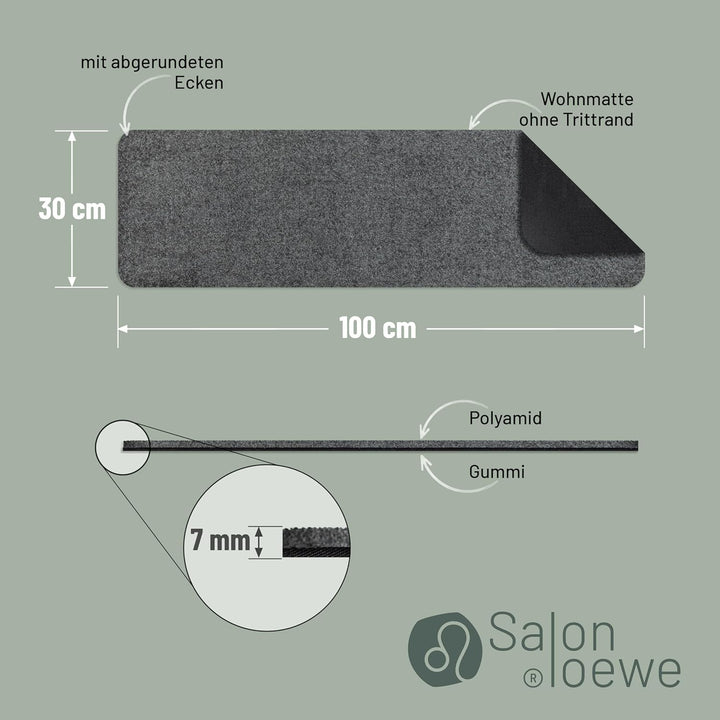 Salonloewe Fussmatte waschbar Schuhparkplatz Anthrazit 30 x 100 cm Eingangs-Matte Läufer schmal unif