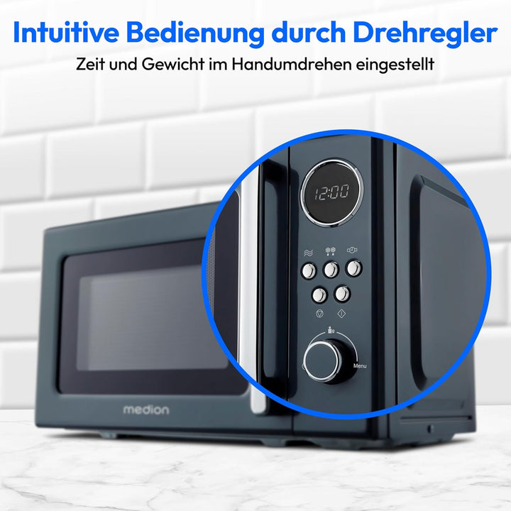 MEDION Retro Mikrowelle klein (20 Liter, ca. 800 Watt, 5 Mikrowellenstufen, 8 Automatikprogramme, Di