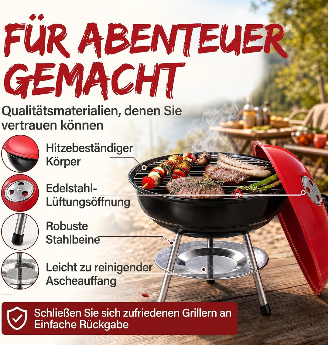 Micro BBQ Campinggrill Kugelgrill Mini Grill; Kompakter Reise Holzkohle-Grill Tischgrill Edelstahl e